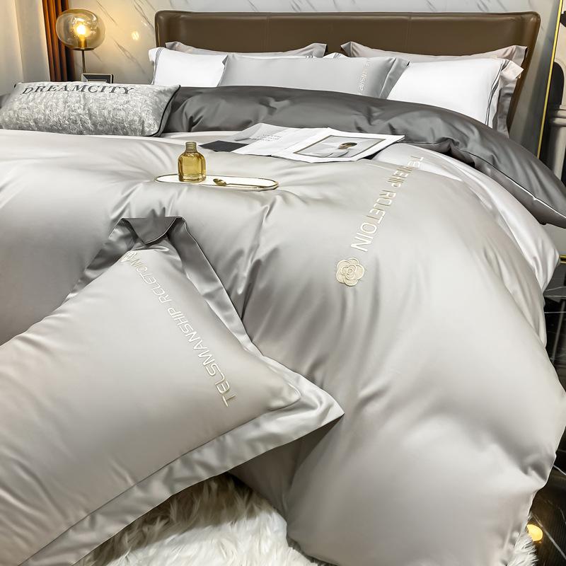 Лист 60 нитей, четыре предмета, хлопок, хлопок, длинный штапельный хлопок, Наньтун, легкий, роскошный стиль, вышитое пододеяльник, сплошной цвет, кровать