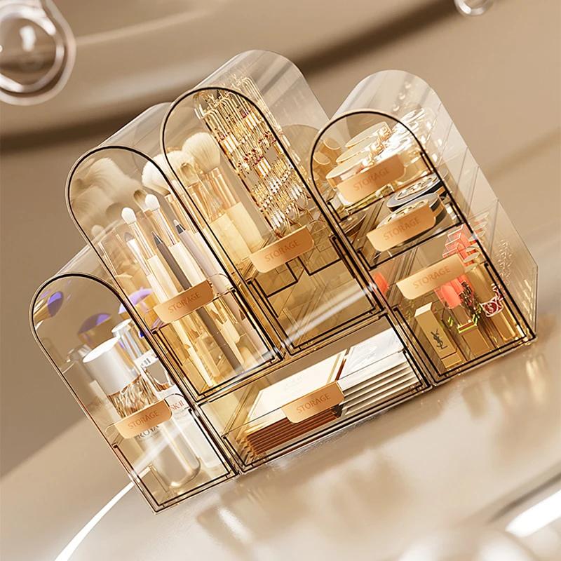 Акриловый органайзер для макияжа, косметический органайзер, пылезащитный настольный стеллаж для хранения ювелирных изделий, комод, чехол для губной помады, полка