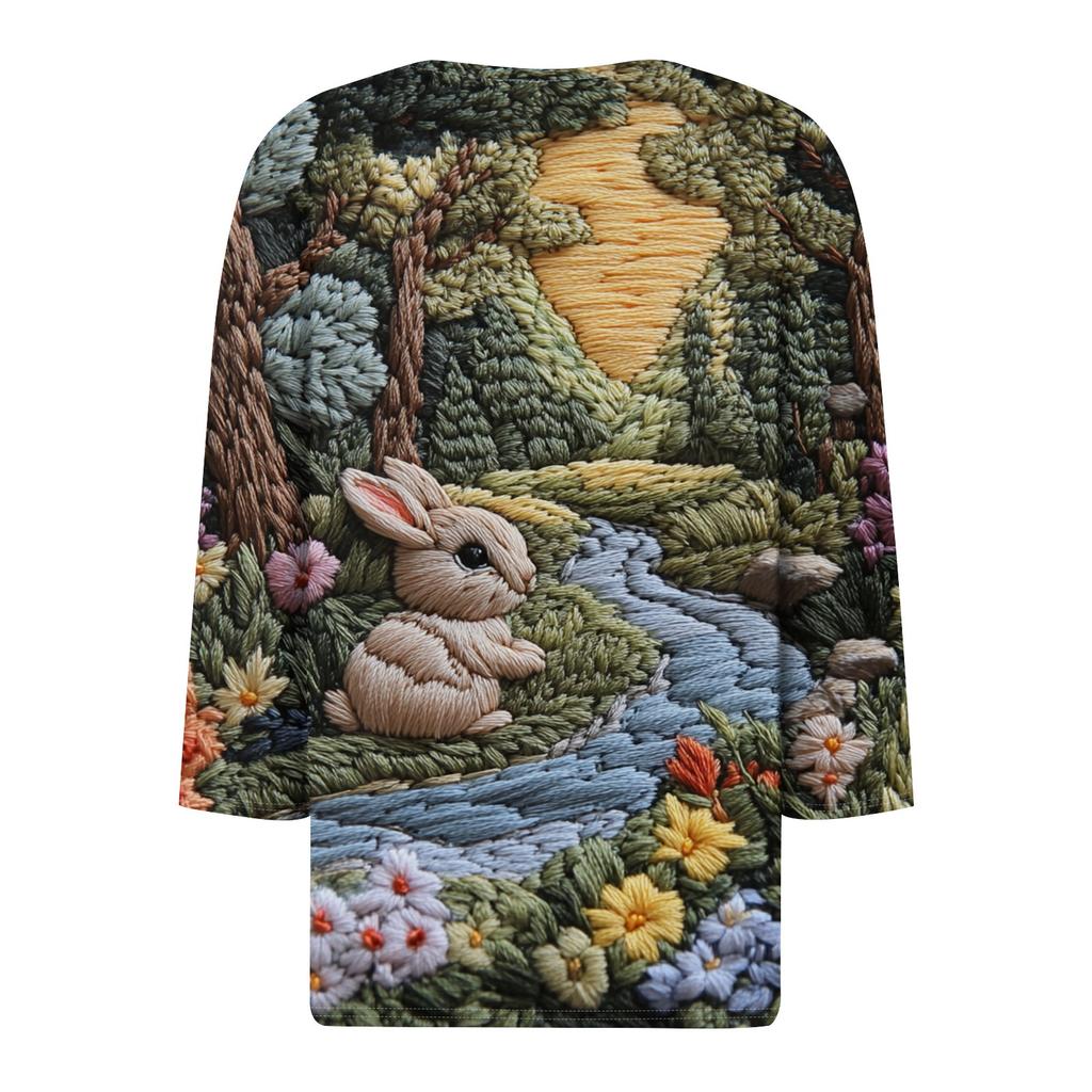 Жен. Футболка Футболка С принтом Пуговицы Рукав 3/4 Повседневные Выходные Мода Классический V-образный вырез Обычный Топ