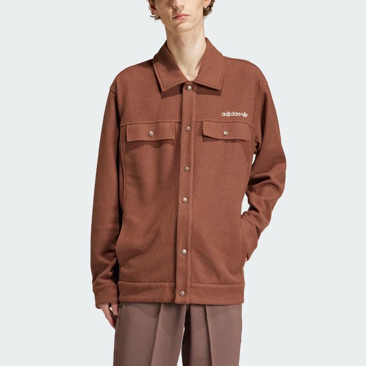adidas Originals Premium Overshirt Solid Logo Свободная мужская куртка с длинным рукавом коричневая IS2044
