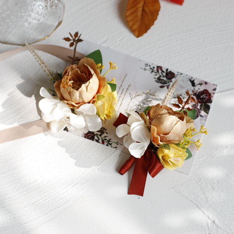 Искусственный шелк розы цветы бутоньерка жениха женщины мужчины булавка костюм корсаж свадебный бутоньерка свадебный запястье цветок декор для вечеринки