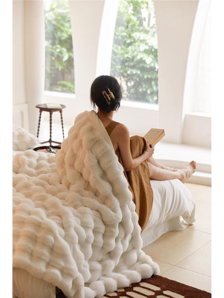 Элегантный двухслойный плюшевый плед «Пузырчатый кролик» - Уютный плед для сна, дивана и шаль