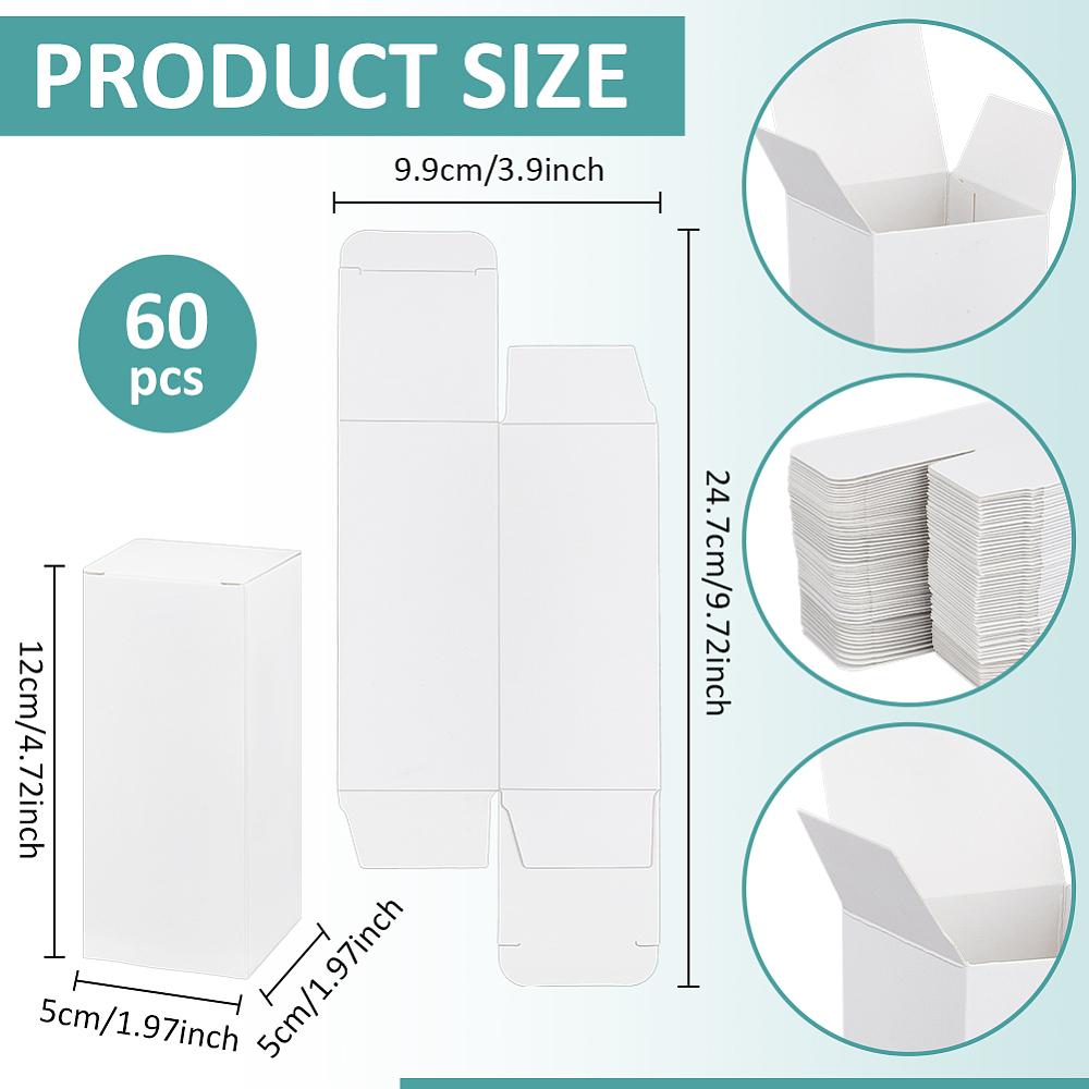 60pcs Paper Gift Storage Boxes Packaging Carton Boxes for Essential Oil Bottle Rectangle White 5x5x12cm