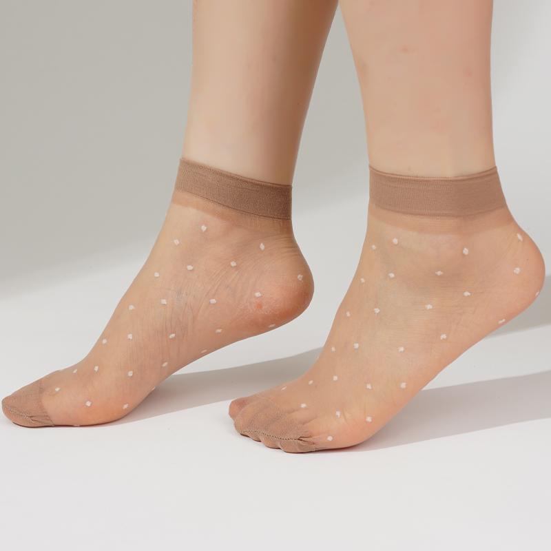 20 пар ультратонких женских носков средней длины, летние дышащие носки, женские прозрачные шелковые носки в горошек