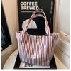 Holiday French Stripe Canvas Tote: Versatile, Lightweight Shoulder Bag with Large Capacity for Women
