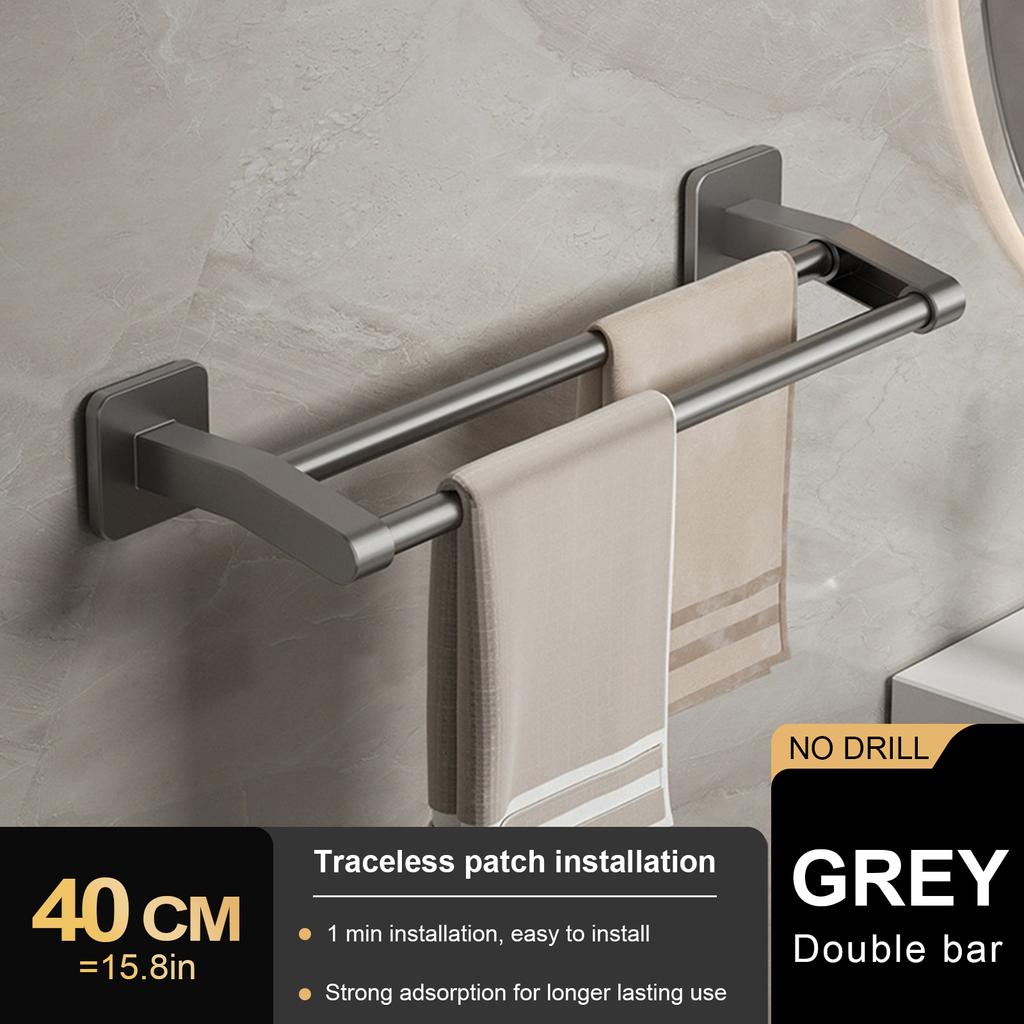 Bathroom Hand Towel Rack Towel Holder Wall Mount No Drill Mount 30/40/50cm Towel Bar Plastic ABS Double Bar 2 Tier Apartment