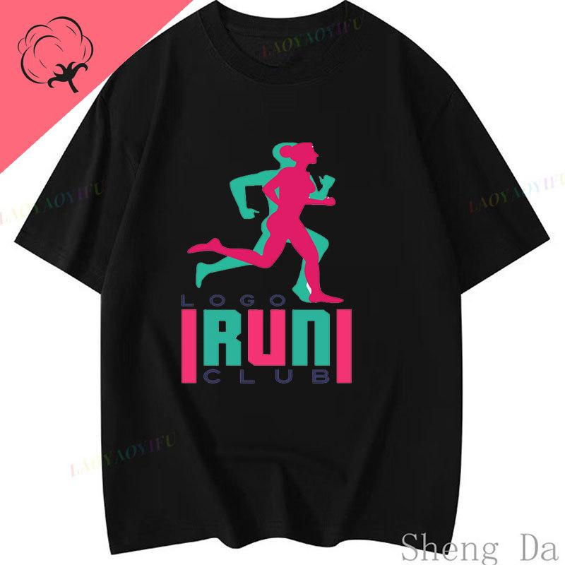 Повседневная Свободная Хлопковая Спортивная Футболка с Круглым Вырезом Run Fit Беговые Классика Графические Футболки Унисекс Женская Уличная Одежда