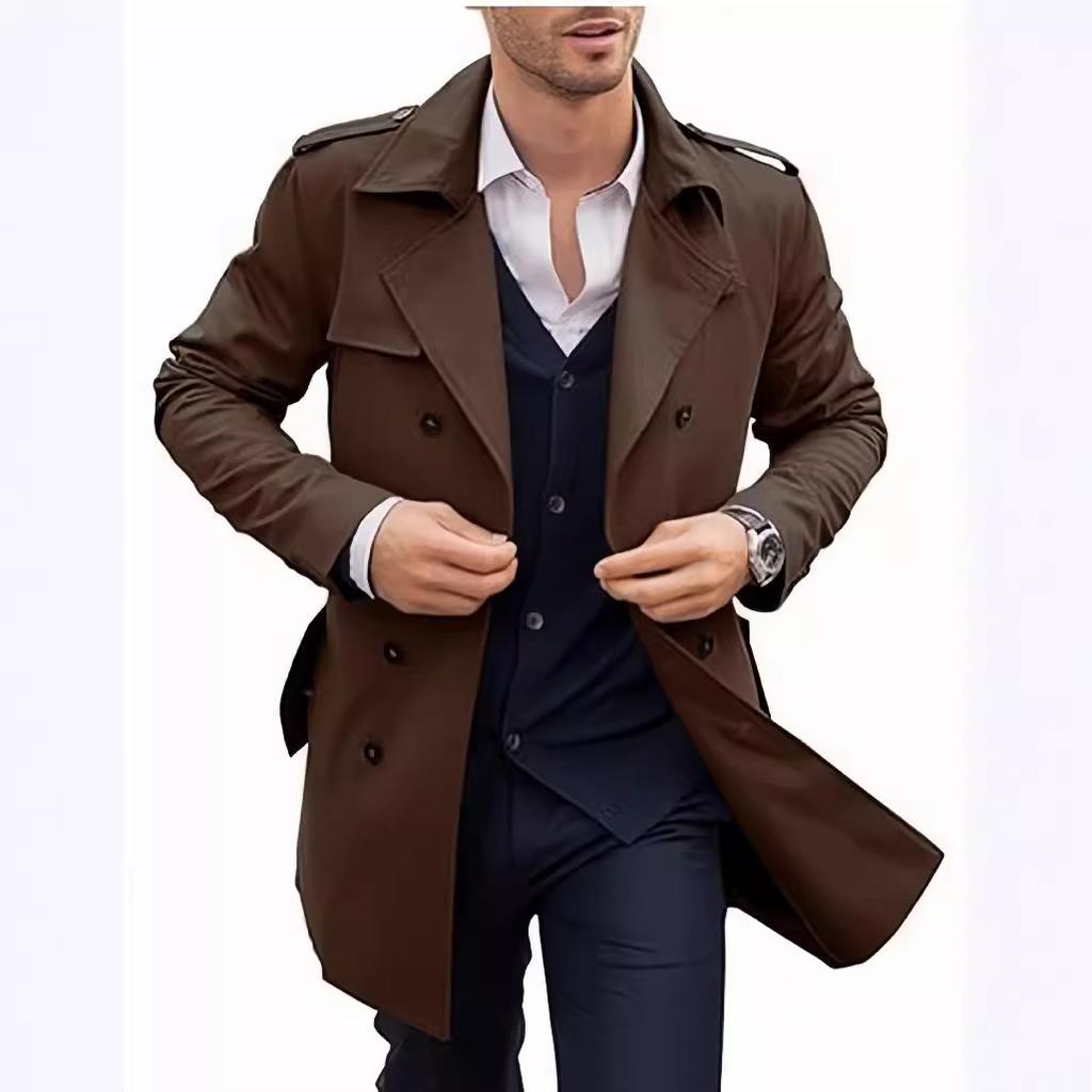 Autumn and Spring Men's Coat Medium and Long Double-breasted Casual Trench Coat Cardigan Jacket