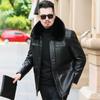 Winter Thickened Removable Velvet Lining Genuine Leather Jacket for Men Middle-aged and Medium-length Sheepskin Fox Fur Collar Jacket