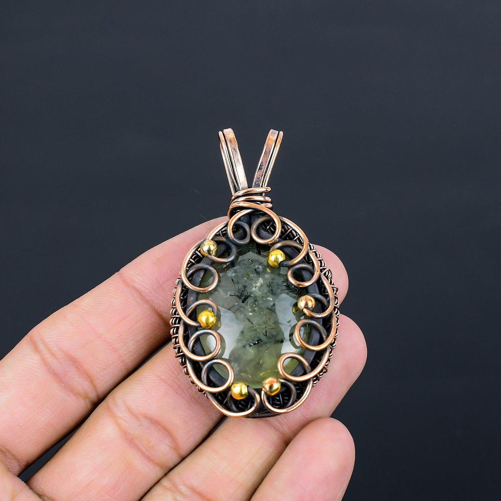 Медная проволока драгоценной камня прехнита чистая обернутая шкентелем ювелирных изделий ручной работы для подарка