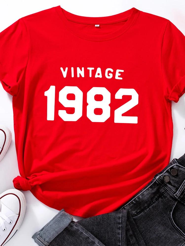 Винтажная женская футболка с принтом письма 1982 года, с коротким рукавом, с круглым вырезом, свободная, женская футболка, женская футболка, топы, одежда, Camisetas Mujer