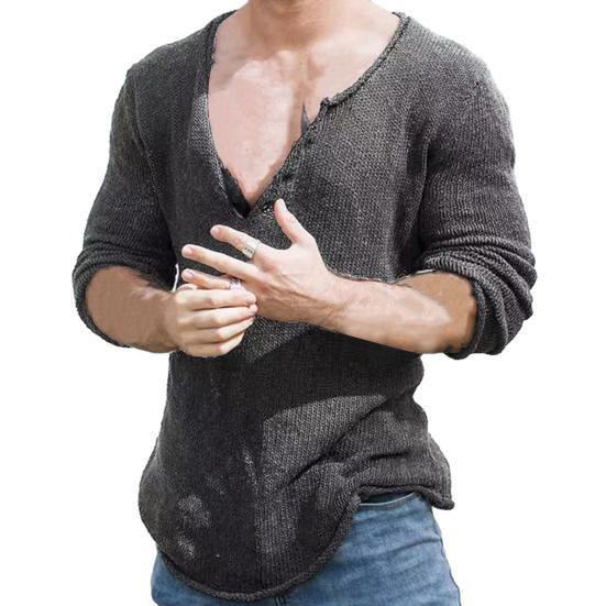 Мужской осенний свитер с длинным рукавом, V-образным вырезом, повседневный эластичный пуловер для ежедневной носки, трикотаж, свободный свитер-поддева, мужская одежда