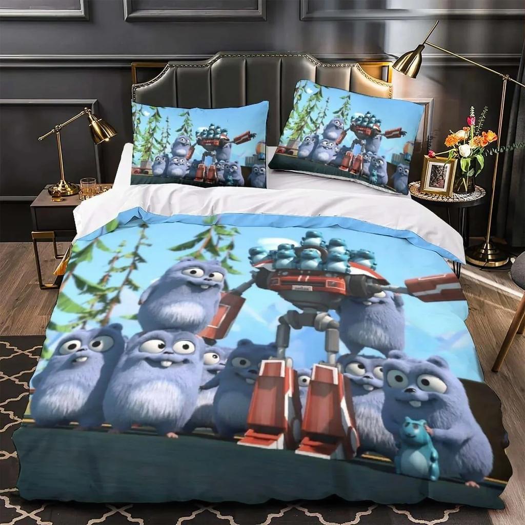 3D Anime Grizzy and the Lemmings Printed Bed Set Duvet Cover Pillowcase Bedding Set Linen Sheet Quilt Cover Full Queen King Size
