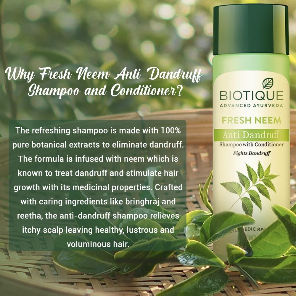 Biotique Шампунь и кондиционер с нимом 180 мл Средство против перхоти для сухой зудящей кожи головы Рост волос Свежий блестящий Для всех типов волос