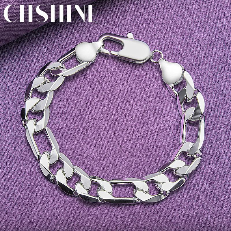 CHSHINE 925 стерлингового серебра 12 мм боковой браслет-цепочка для женщин мужчин свадебная вечеринка изысканные модные ювелирные изделия с шармом