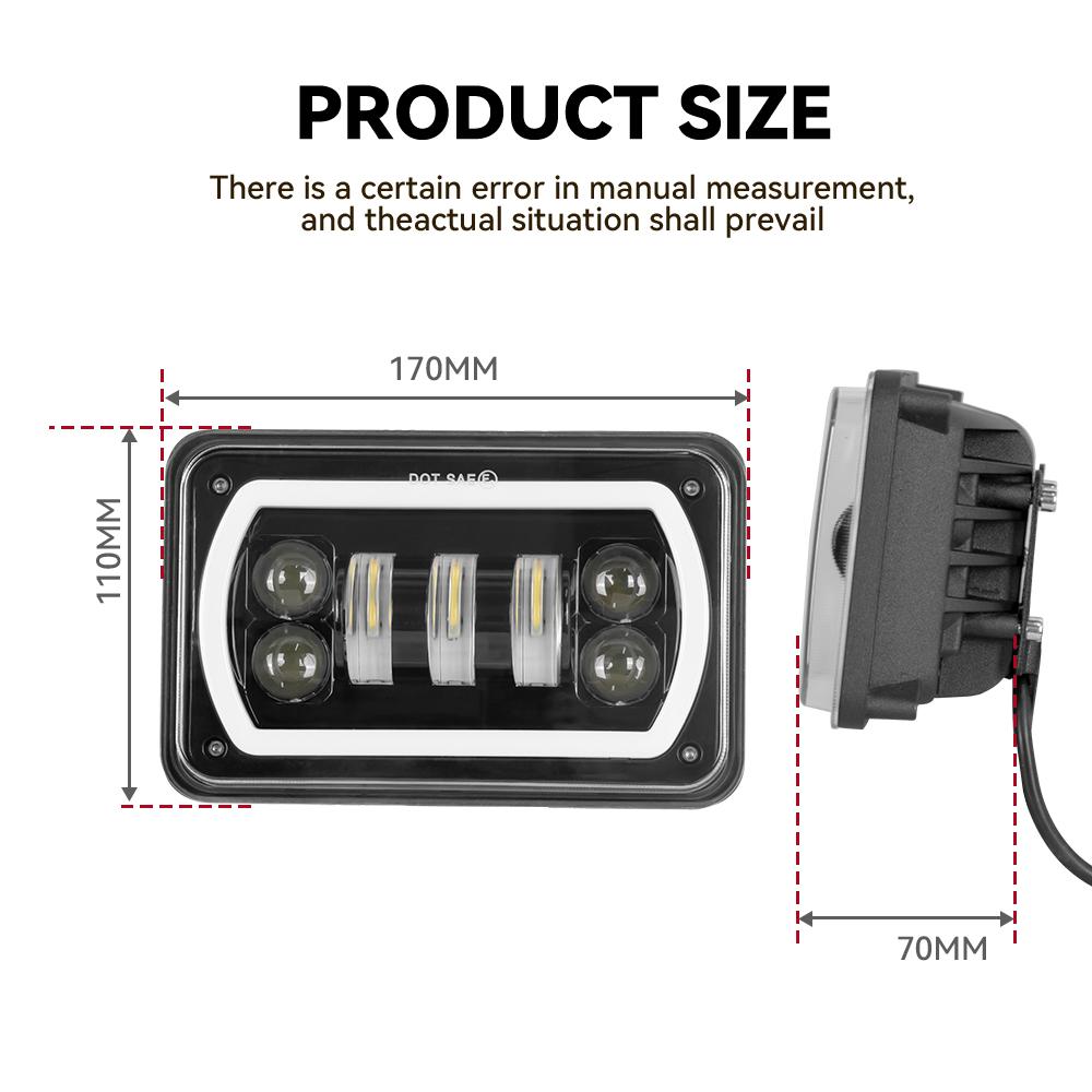 4X6inch Black Square LED Headlight DRL LED Driving Light Hi/Lo For Honda Offroad Trucks Accessories Rectangular Light 12V