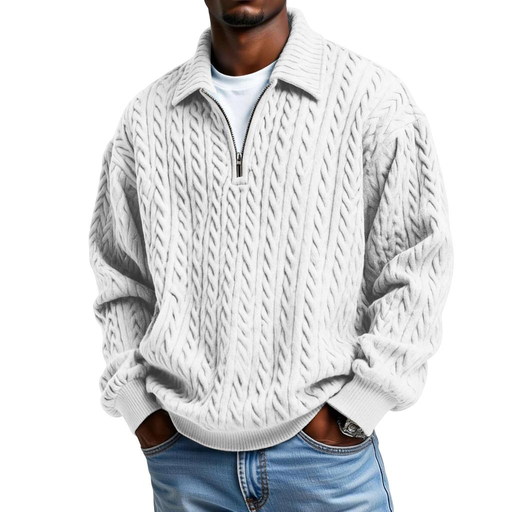 Мужская Спортивная Повседневная Толстовка с Принтом, Отложным Воротником и Молнией до Середины