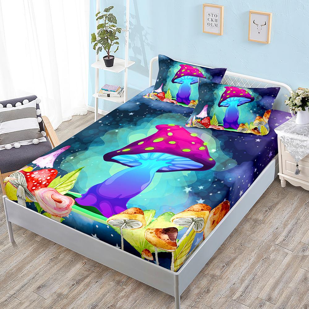 Комплект матраса «Растение Гриб» из трех предметов, Простыня на резинке, Покрывало, Защитный чехол для матраса