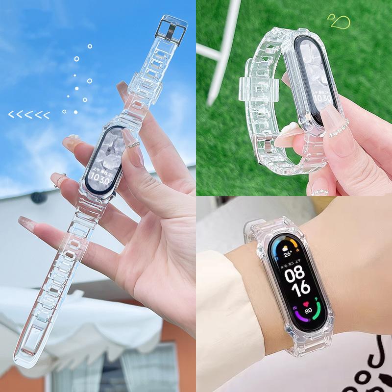 Прозрачный чехол из ТПУ + ремешок для Xiaomi Mi Band 10 9 8 Мягкий спортивный влагоотводящий ремешок Аксессуары для смарт-браслета Xiaomi 9 8 10