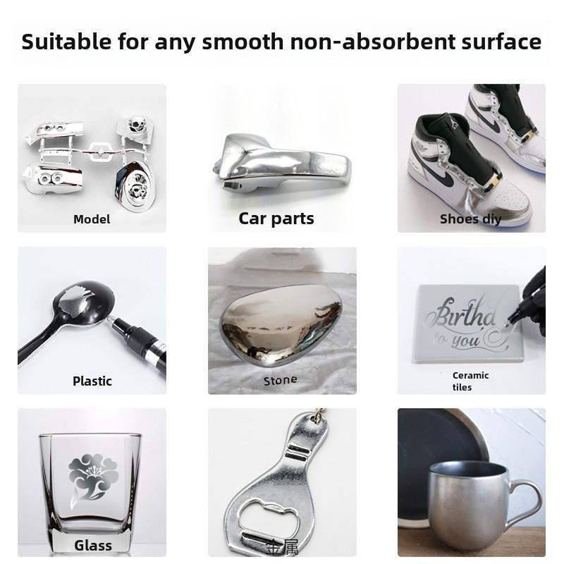 Chrome Mirror Marker: Electroplated Silver Reflective DIY Pen for Gundam Models, Glass, and Metal Painting.