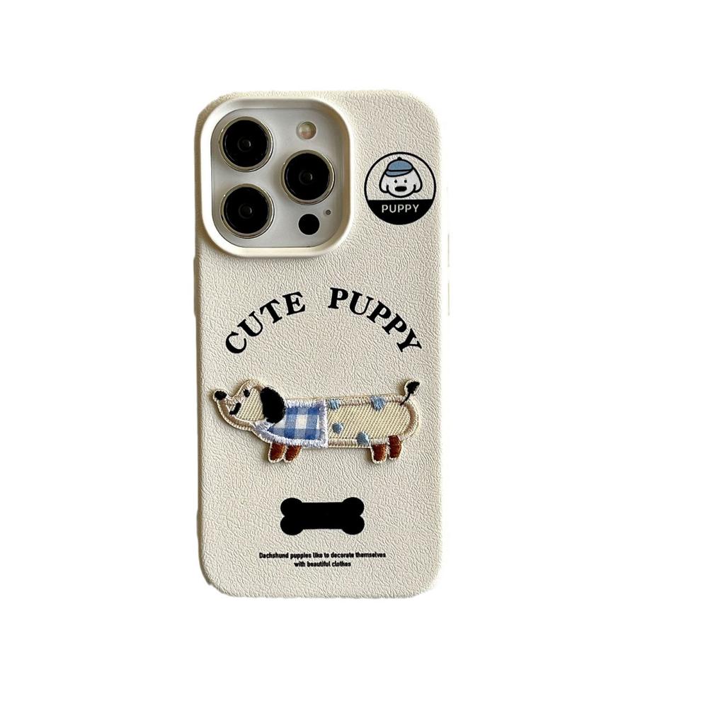 Leather Three Dimensional Embroidered Dachshund Dog Suitable for Apple 15 Promax Cartoon Mobile Phone Case 14 New Model 12 Women 13 Anti Fall