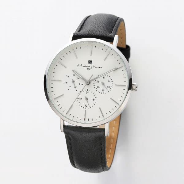 Salvatore Marra SM22102-SSWH watch, men's, white, leather belt