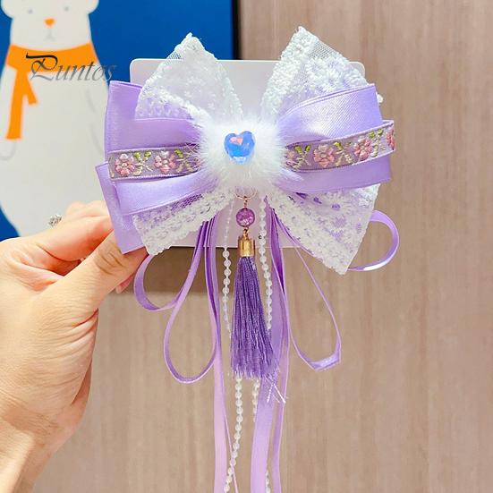 Китайская новогодняя заколка для волос с кружевными стразами, заколка для волос в стиле банта с кисточками, праздничный аксессуар для волос