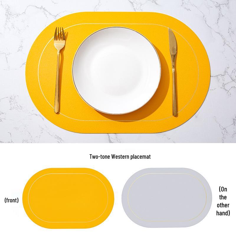 Nordic Two-Tone Oval Leather Placemat - Waterproof, Oil-Proof, Heat-Resistant.