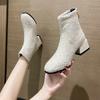 Fashion Women's Short Boots 2024 Autumn and Winter New Style British Style Thick Heel Pointed Toe High Heels Banquet Party Casual Shoes