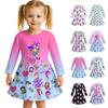 Kids Girls Casual Daily Dress Cute Cartoon Print Long Sleeves Dance Wear Princess Dress 2-12 Years