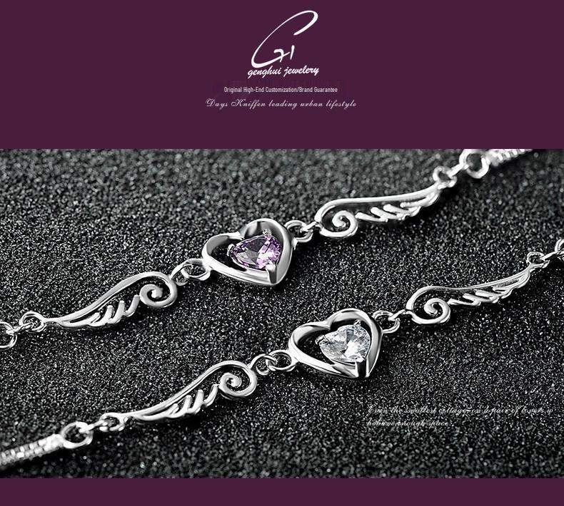 925 Silver Crystal Beaded Bracelet with Angel Wing & Heart Charm, Korean Style Double Layer for Women - Perfect Christmas Gift or Couple's Jewelry