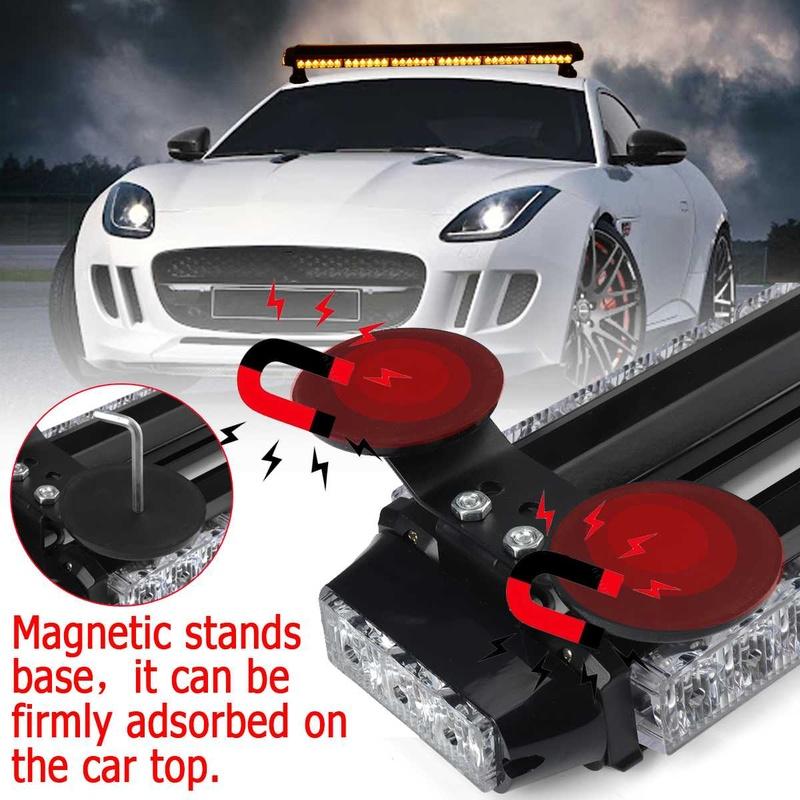12V 23inch Double Side LED Strobe Light Bar Amber Emergency Hazard Warning Safety Beacon Flashing Light for Vehicles Cars Tow