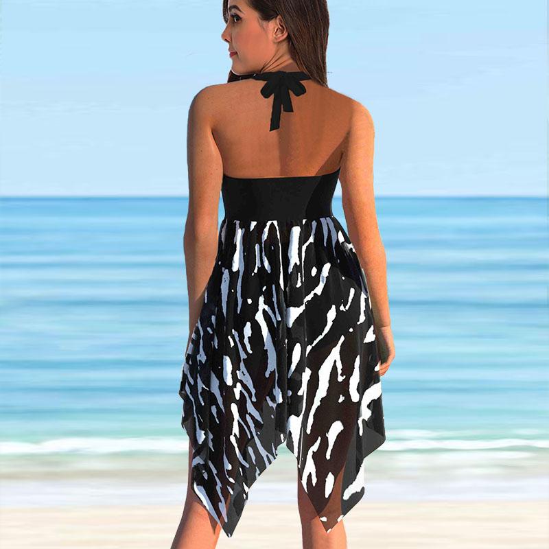 Женские купальники, бикини, комплект из 2 предметов, купальник с открытой спиной, пляжная одежда с лямкой на шее, синяя купальная одежда с принтом стрекозы и бабочки