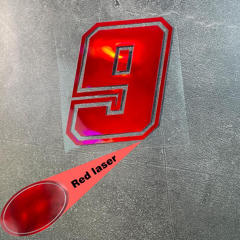 1 шт. Красный лазерный мотоциклетный номер 0-9 Водонепроницаемая наклейка для переднего обтекателя мотоцикла, топливного бака, стекол автомобиля, велосипеда, виниловые наклейки