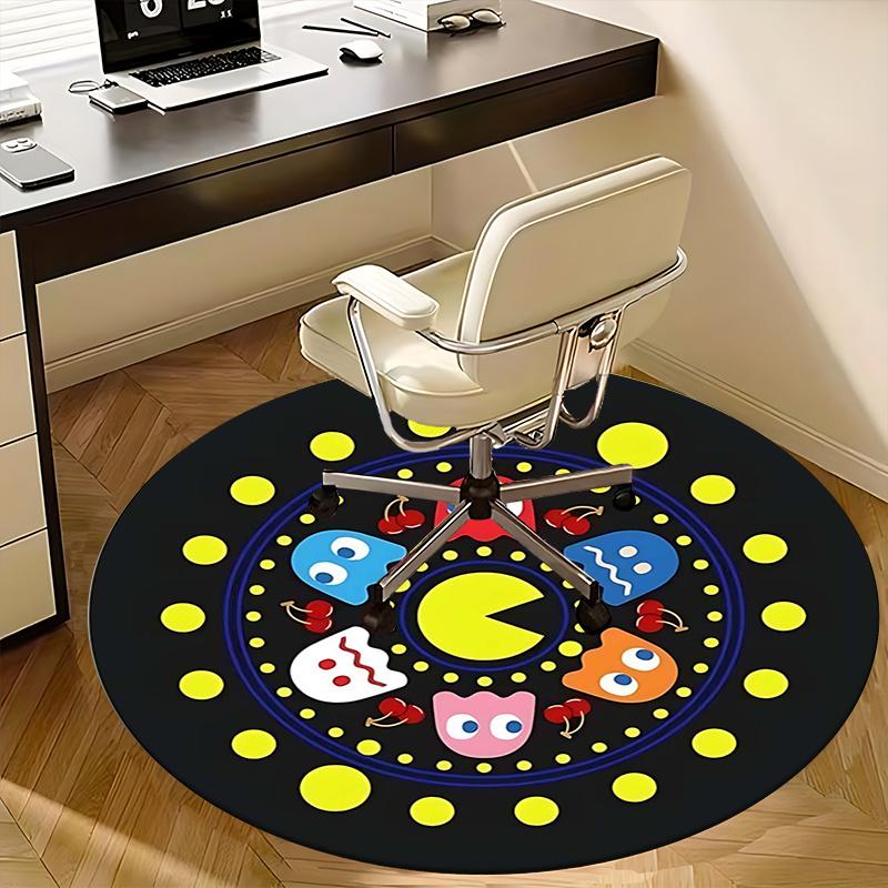 Pac Man Characters,Retro Gaming Art Chair mat Round Rug Office carpet, Machine Washable, Non slip, Suitable for Living Rooms, Bedrooms