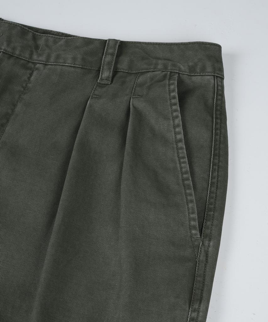 BIRBANTE Хлопковые брюки-чинос с двойными складками, garment-washed твил - Хаки