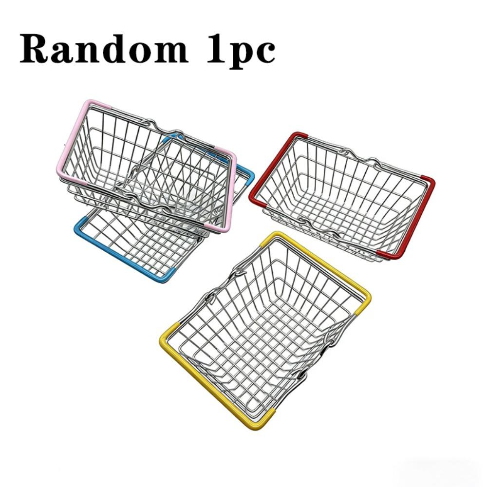 1pc Metal Wire Mini Shopping Basket 2 Sizes Available with Handle Desktop Storage Basket Mesh Desk Organizer Stationery Holder