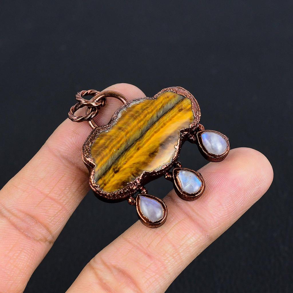 Tiger's Eye Copper Pendant, Copper Electroformed Pendant Jewelry. Gift For Women Handmade Pendant Gemstone Jewelry