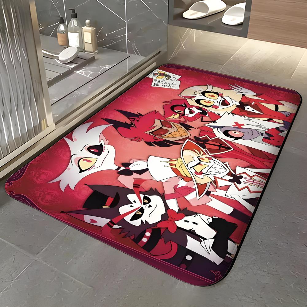 show H-Hazbin Hotel Floor Mat Soft Flannel Entrance Door Mat Non Slip Absorbent Bathroom Bedroom Floor Rug