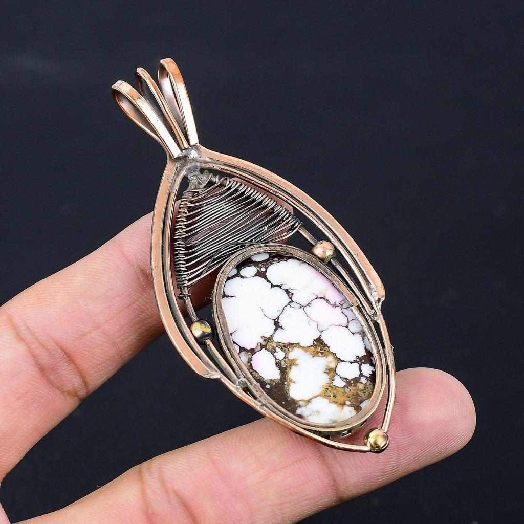 Wild Horse Gemstone Pure Copper Wire Wrapped Handmade Pendant Jewelry For Her