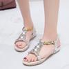 Модные летние новые плоские сандалии для женщин 2024 года, золотые ортопедические туфли без каблука, серебряные римские модные сандалии со стразами, шикарные, популярные