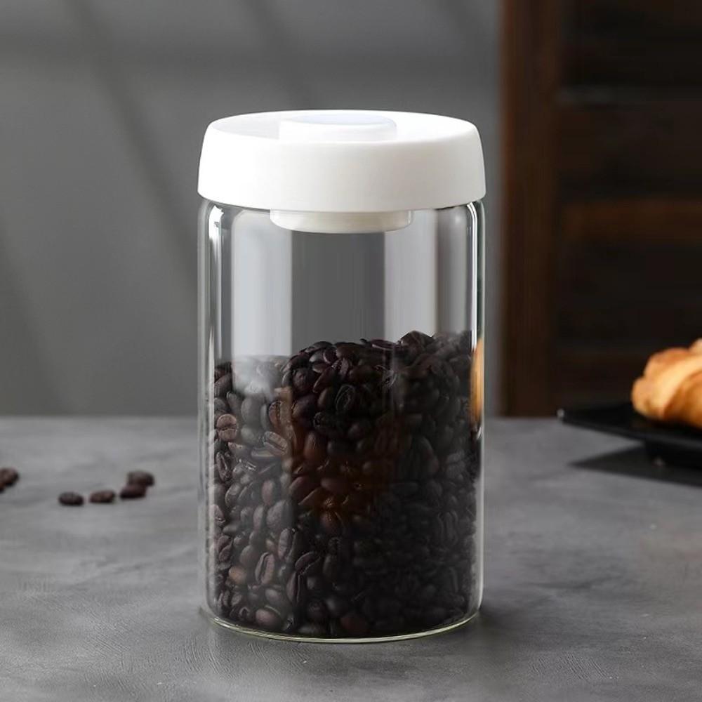 Press Type Coffee Bean Storage Jar Manual Glass Coffee Jar Vacuum Sealed Jar  Home Use