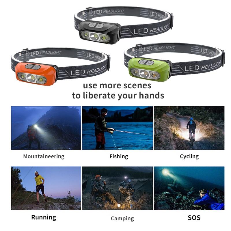 Мини перезаряжаемый мощный сенсорный налобный фонарь для рыбалки, кемпинга, USB-фонарик, COB, светодиодный налобный фонарь, передний фонарь