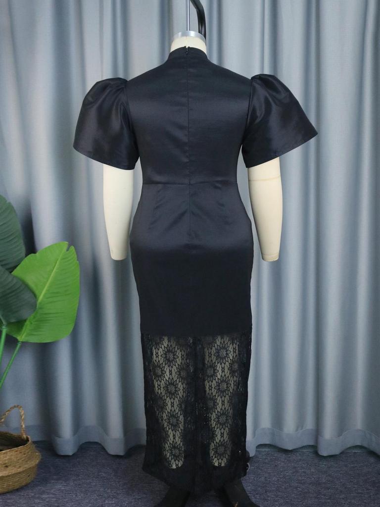 AOMEI Черные кружевные лоскутные вечерние платья для женщин. Элегантные открытые платья макси для празднования стильных официальных платьев для летних мероприятий.