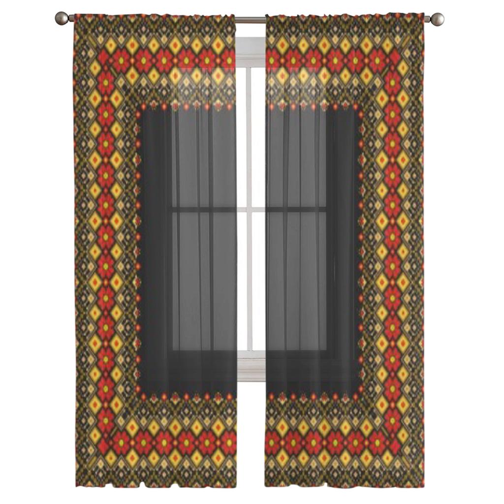 Прозрачные шторы с украинским народным этническим орнаментом для гостиной, прозрачные тюлевые занавески для окон, спальни, кухни, декор, вуаль, шторы