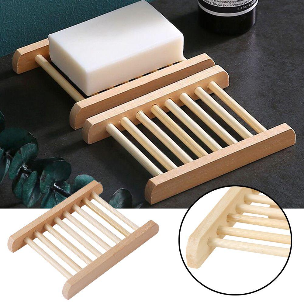 Home & Living Drain Tray Holder Bamboo Leaking Water Soap Holder Storage Box Sponge Plate Soap Dish