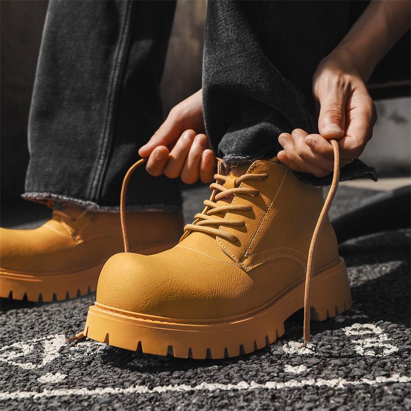 Ботинки мартин мужские средней высоты, с большой головой, кожаные, на платформе, белые короткие ботинки, британские модные мужские рабочие ботинки 18922-J