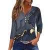 Женская модная повседневная футболка с v-образным вырезом и семью рукавами, топ на пуговицах с градиентным принтом
