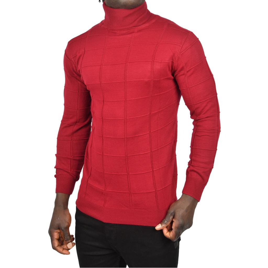 DeepSEA Square Patterned Turtleneck Slim Fit Turtleneck Knitwear Sweater 2505493