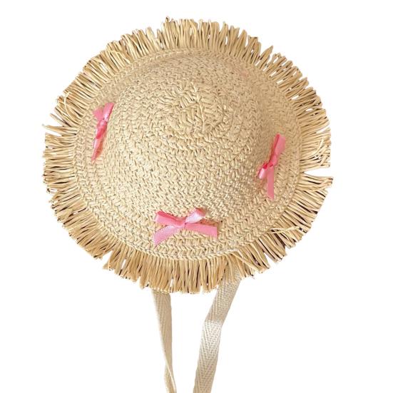 Mini Pet Straw Hat with Lace Adjustable Sun Protection Straw Hat with Bow Handwoven Outdoor Pet Accessory for Small Cats And Dogs